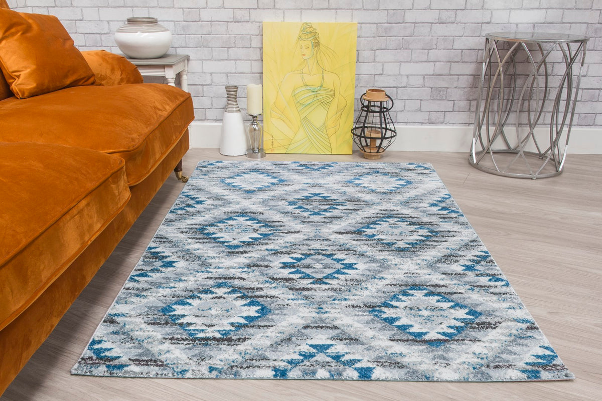Ardenne Azteca - Blue rug, 67 x 240 cm size