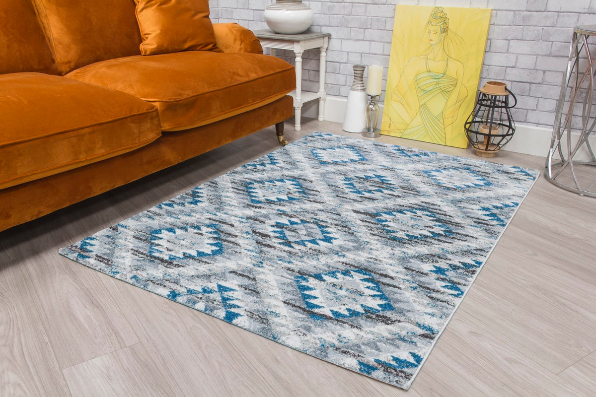 Ardenne Azteca - Blue rug, 80 x 150 cm size