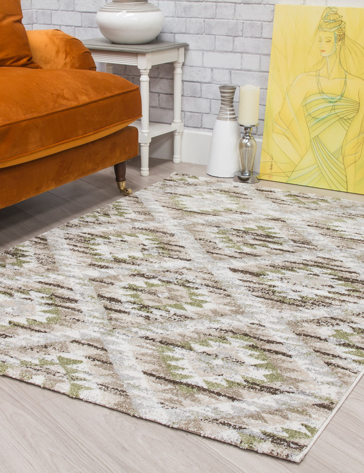 Ardenne Azteca - Green rug, 80 x 150 cm size