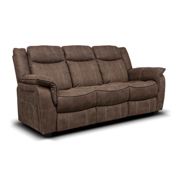 Brooklyn Hazel 3 seater recliner sofa in brown fabric, white background