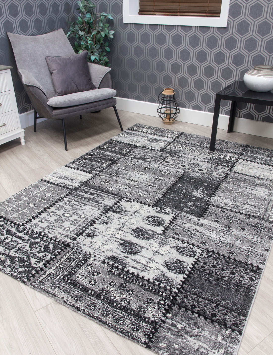 Antika Patchwork - Grey rug from The Mattress Store Ireland