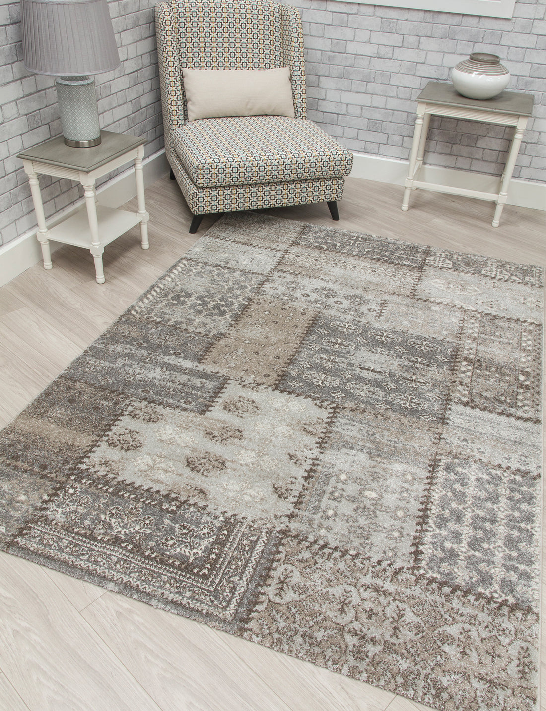 Antika Patchwork - Greige rug, 80 x 150 cm size