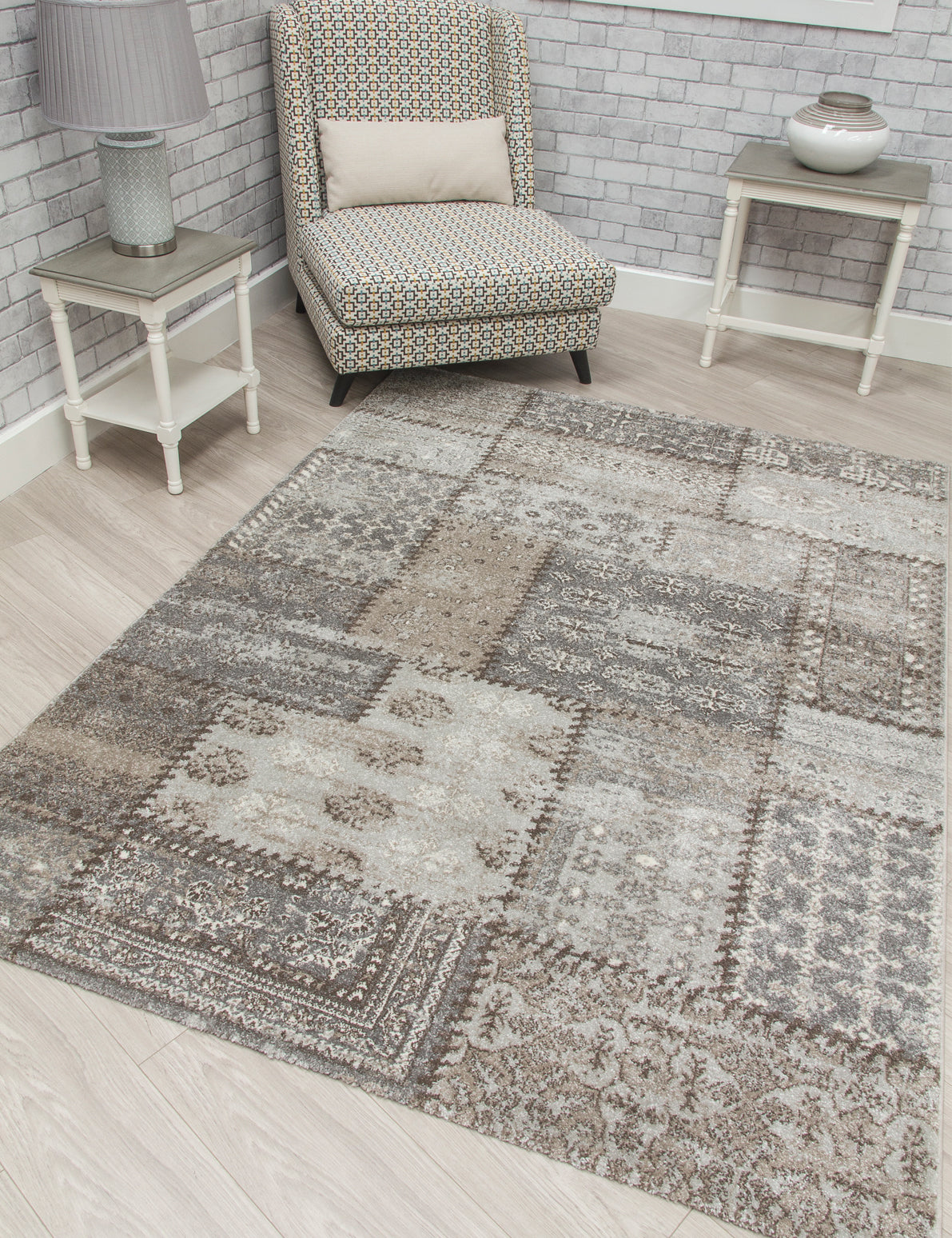 Antika Patchwork - Greige rug, 80 x 150 cm size