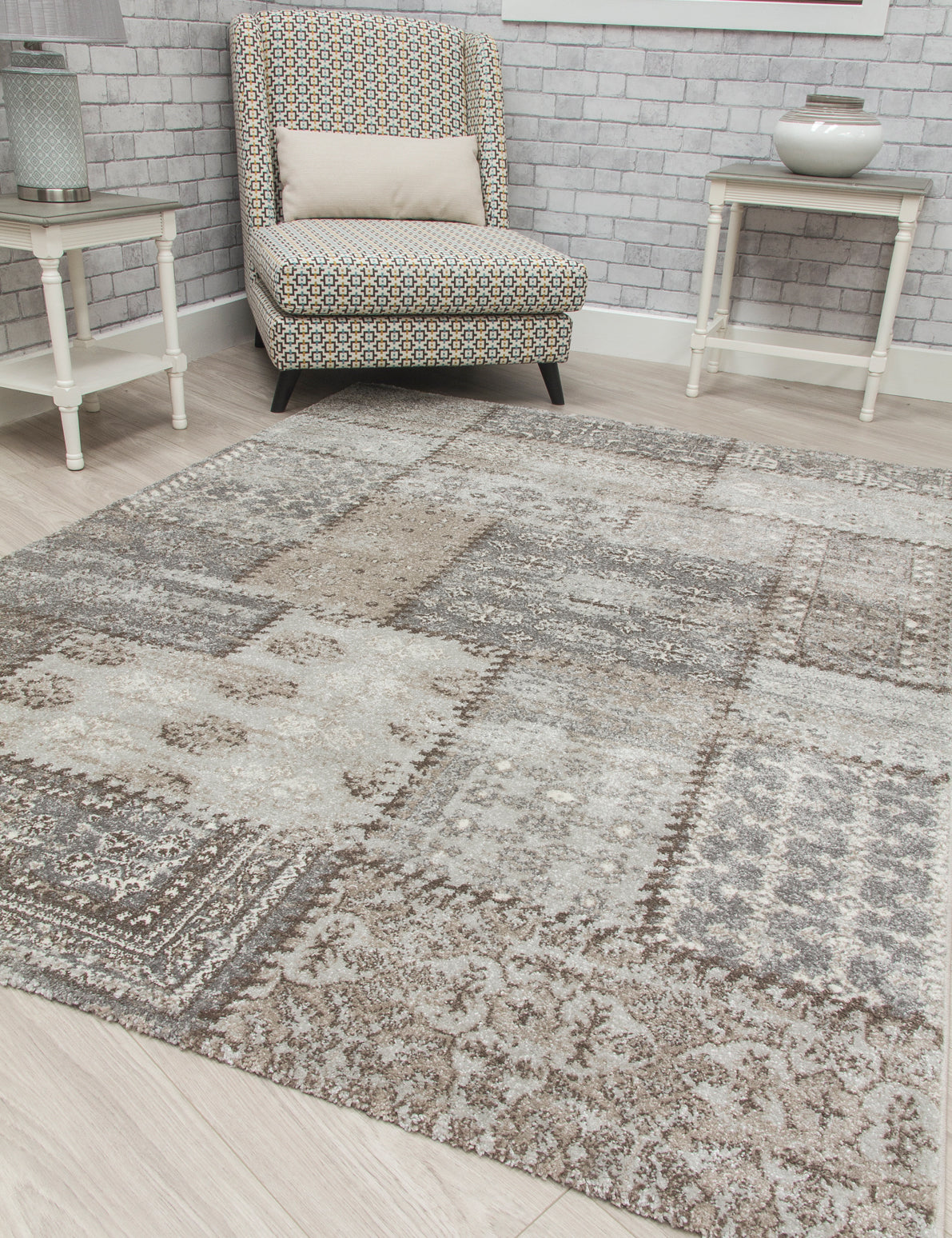 Antika Patchwork - Greige rug, 120 x 170 cm size