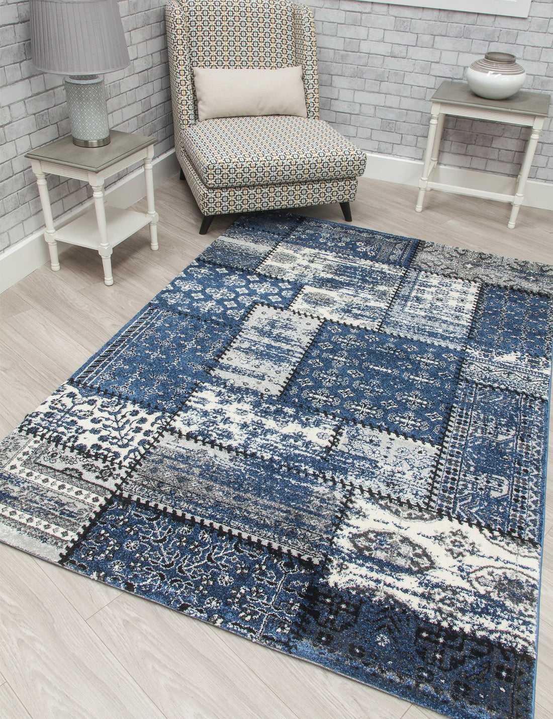 Antika Patchwork - Navy rug, 120 x 170 cm size