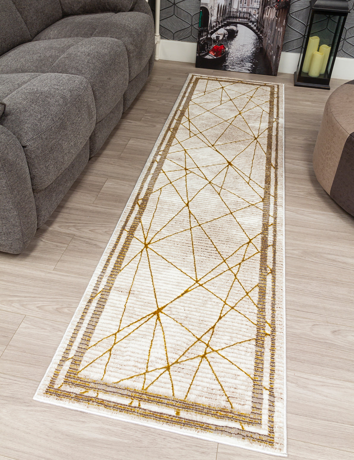 Glitz Art Deco - Ochre rug, 67 x 240 cm size