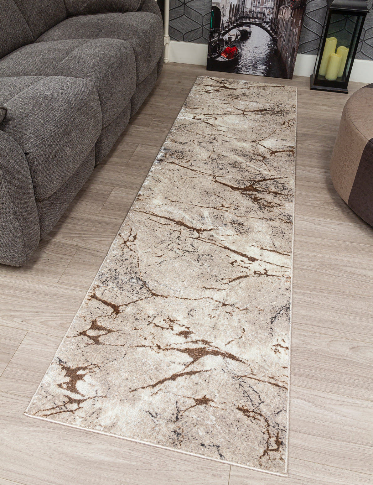 Glitz Marble - Beige rug, 67 x 240 cm size