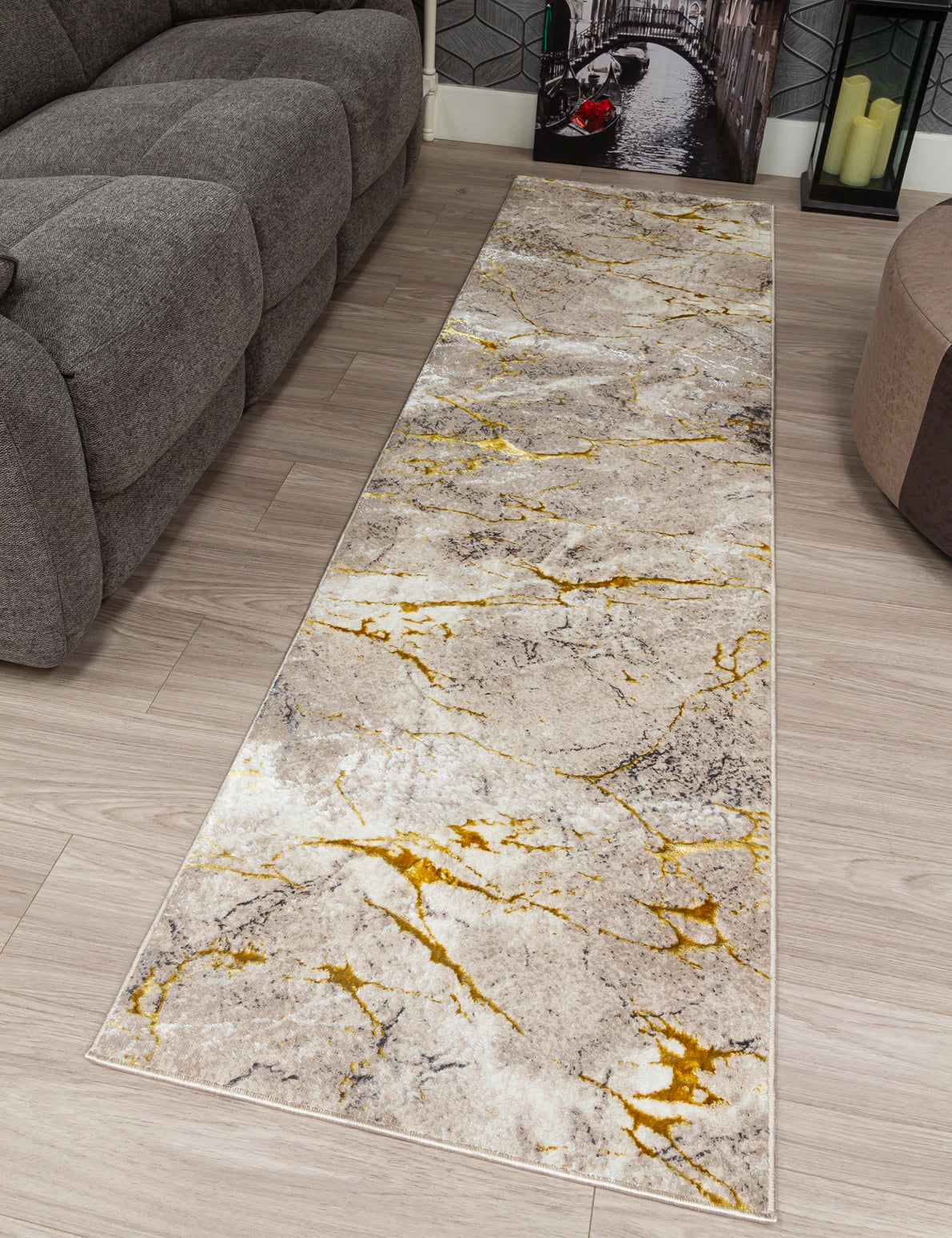 Glitz Marble - Ochre rug, 67 x 240 cm size
