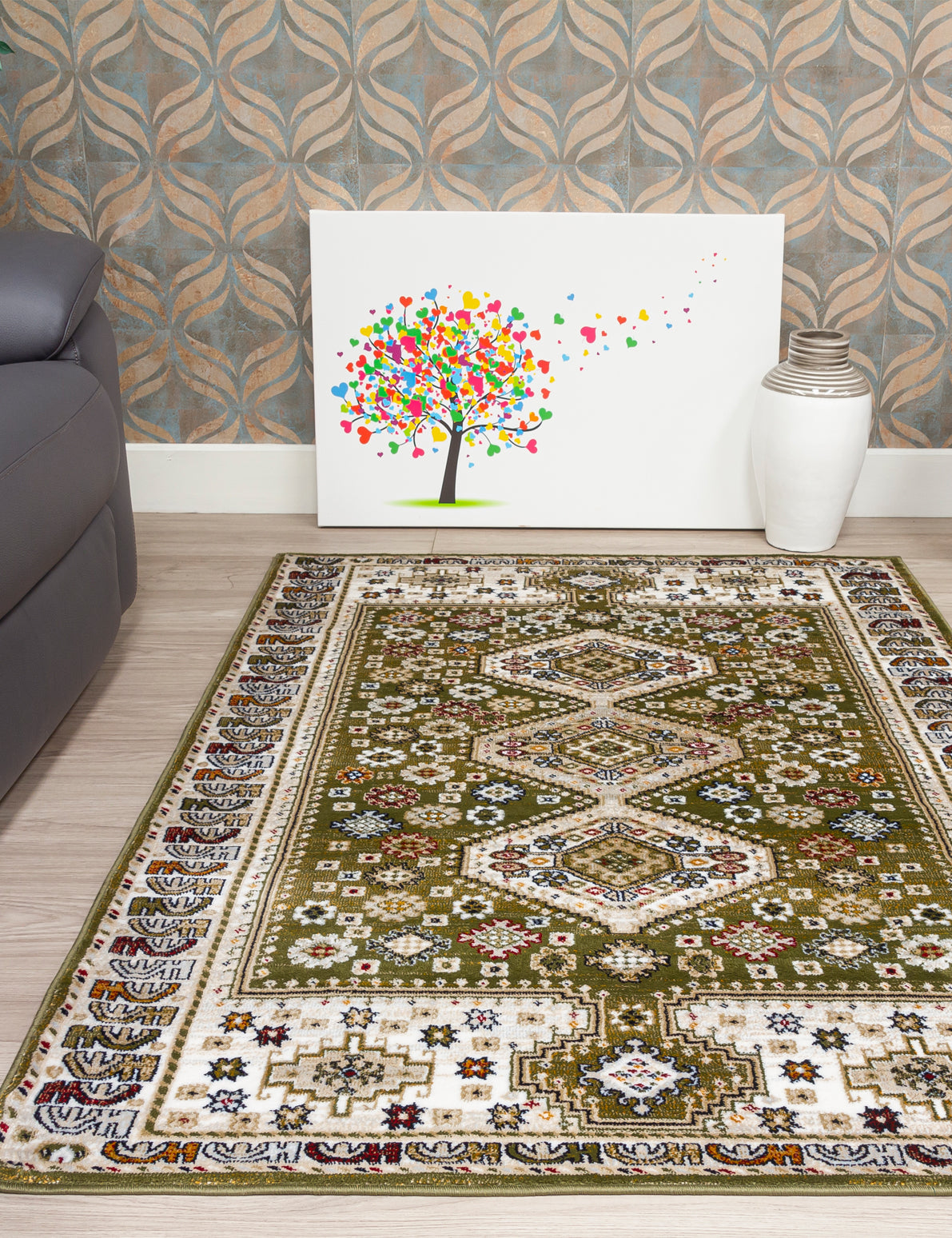 Aziza Katana - Green rug, 60 x 110 cm size