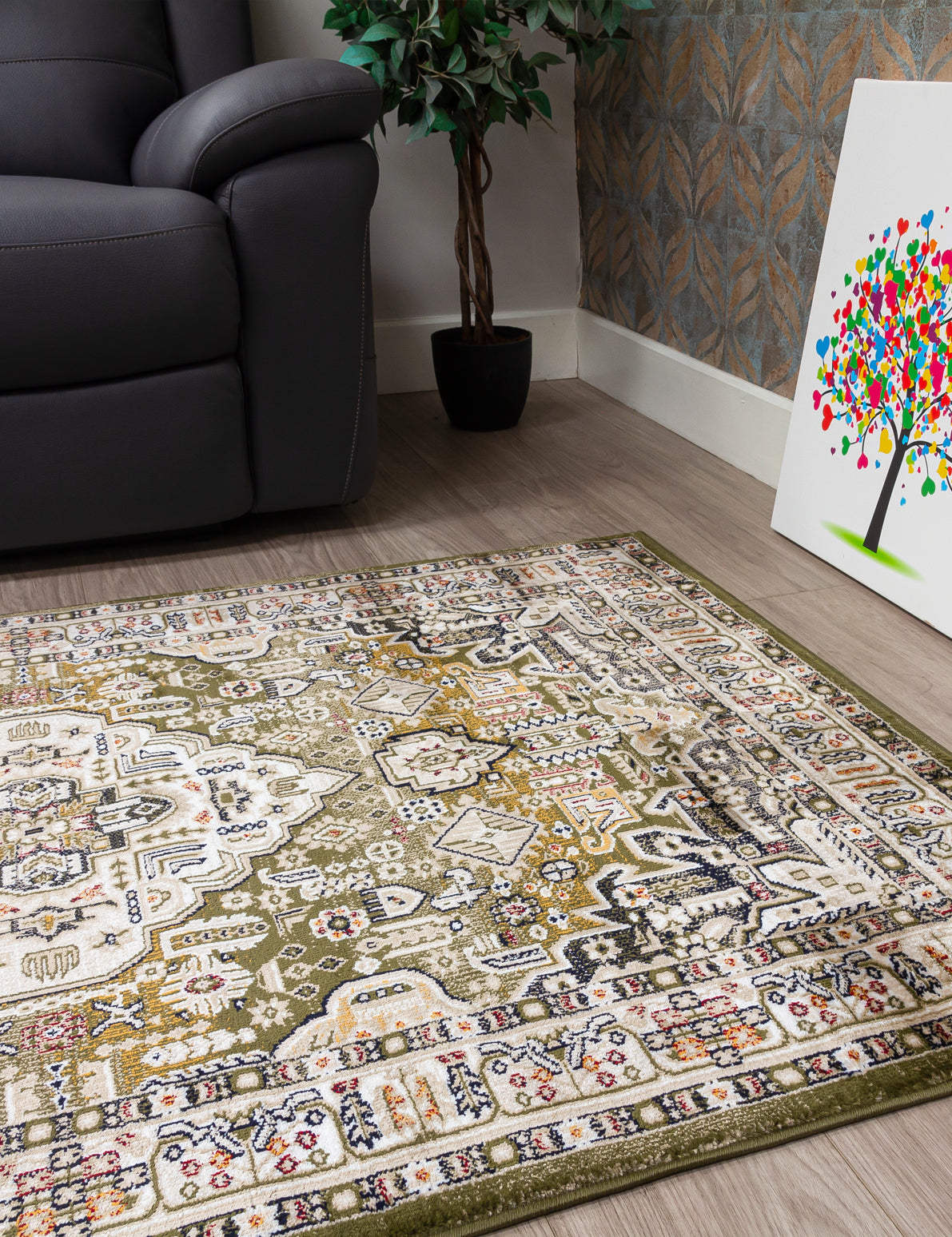 Aziza Medallion - Green rug, 160 x 220 cm size