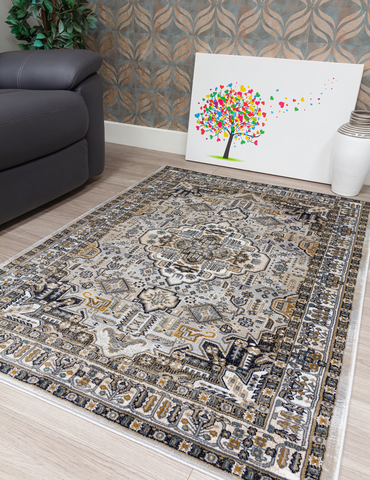 Aziza Medallion - Grey rug, 120 x 170 cm size