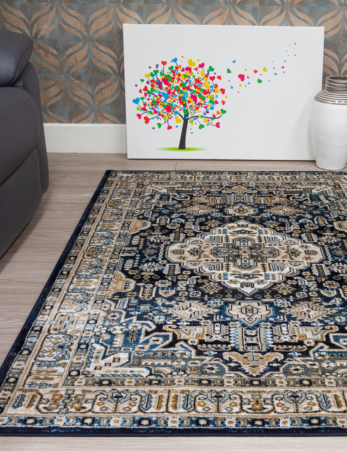 Aziza Medallion - Navy rug, 80 x 150 cm size