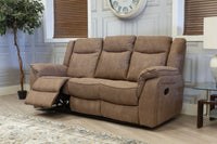 Brooklyn Hazel 3 seater recliner sofa with footrest raised in a living room