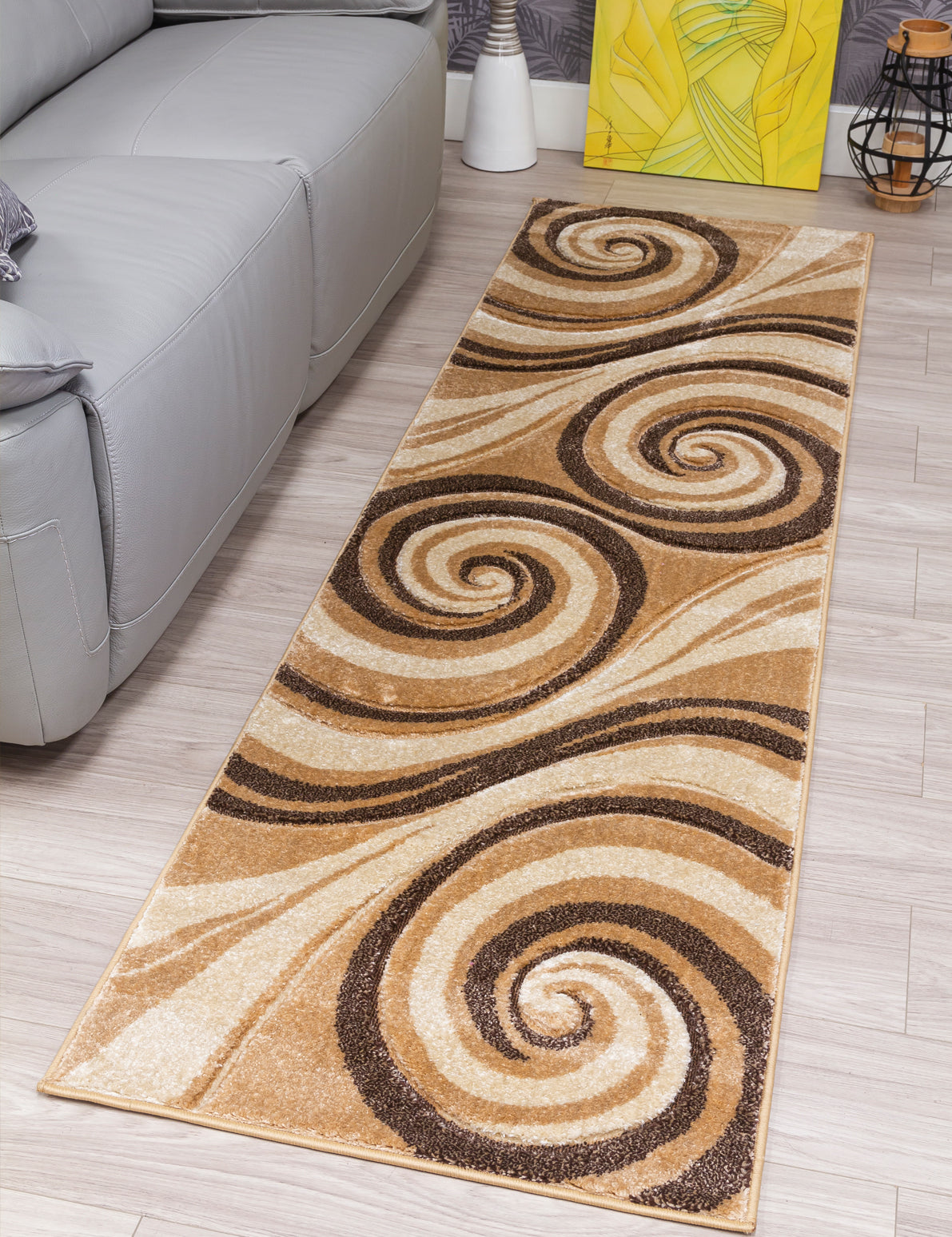 Samba Spirals - Beige rug, 67 x 240 cm size