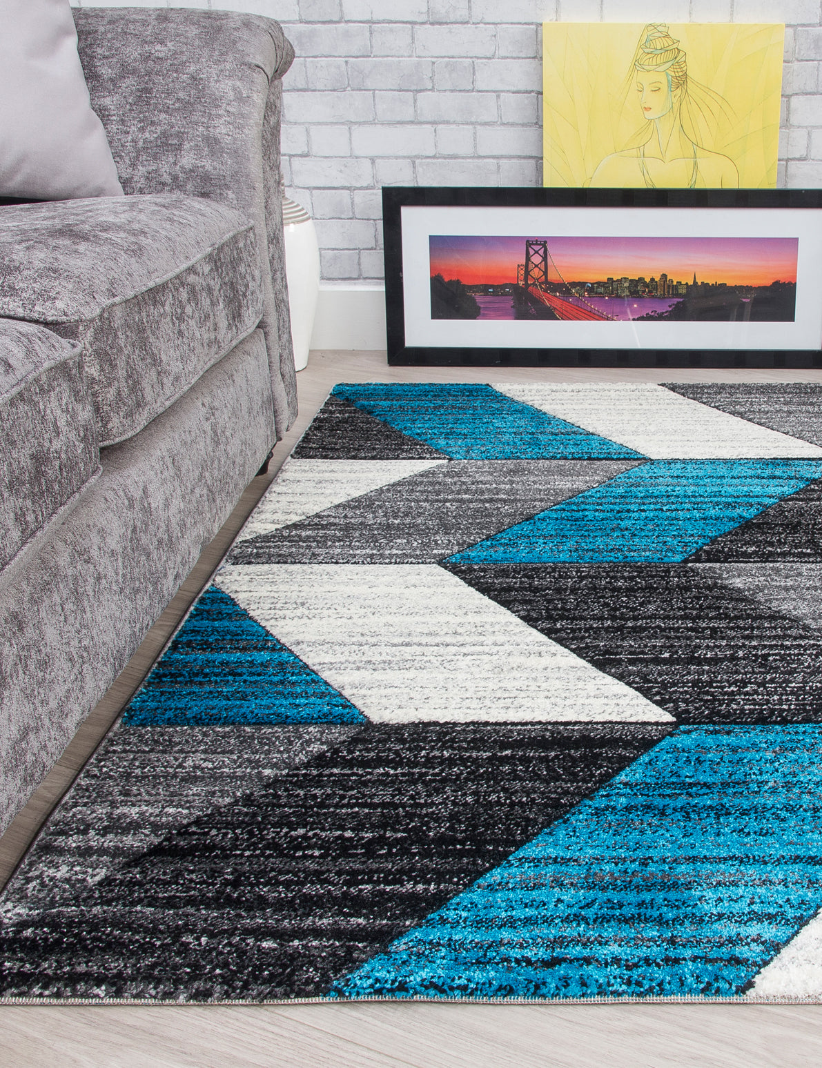 Impulse Chevron - Teal rug, 80 x 150 cm size