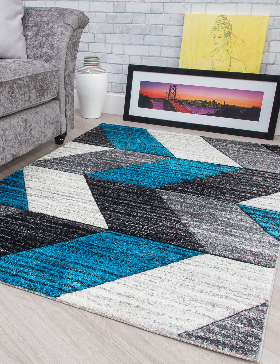 Impulse Chevron - Teal rug, 120 x 170 cm size