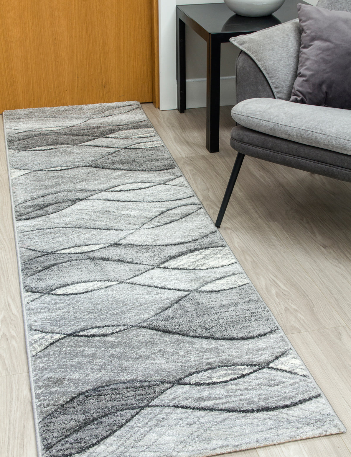 Impulse Waves - Grey rug, 67 x 240 cm size