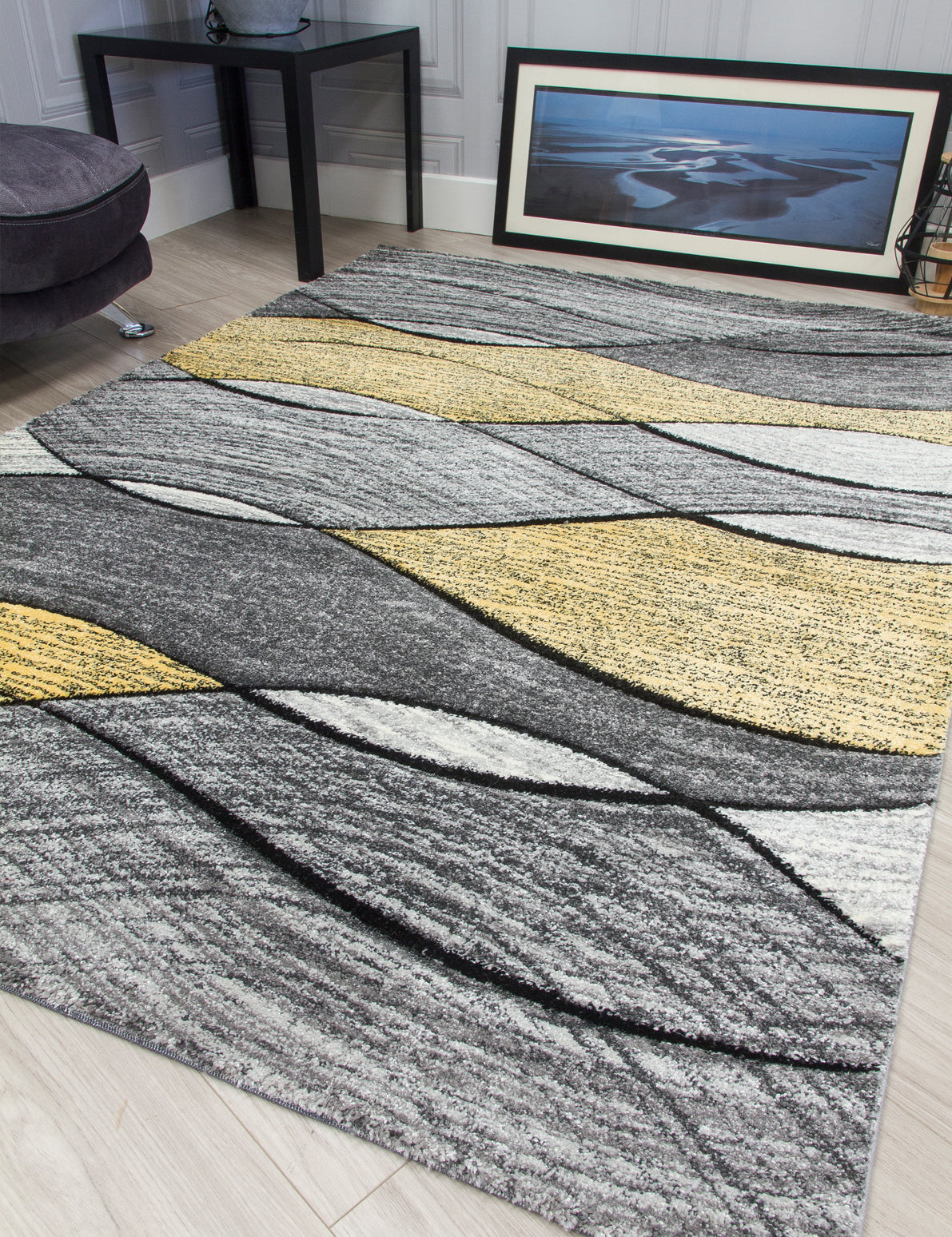 Impulse Waves - Yellow rug, 80 x 150 cm size