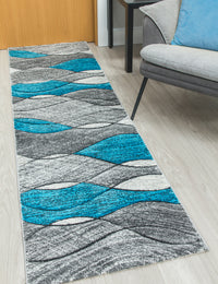 Impulse Waves - Teal rug, 67 x 240 cm size