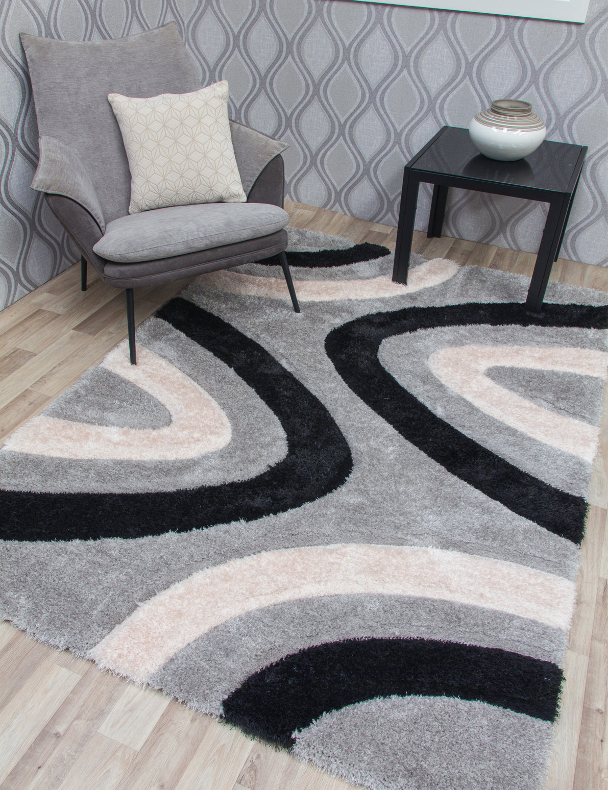 Luxus Ripples - Grey rug, 80 x 150 cm size