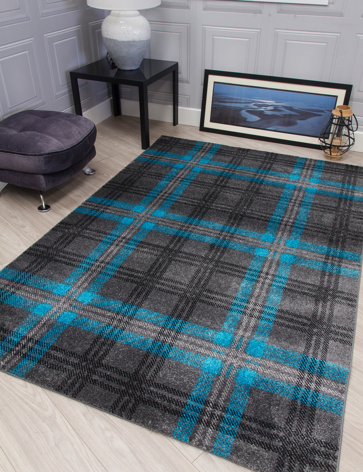 Glendale - Grey / Teal rug, 160 x 220 cm size
