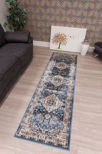 Aziza Medallion - Blue rug, 67 x 240 cm size