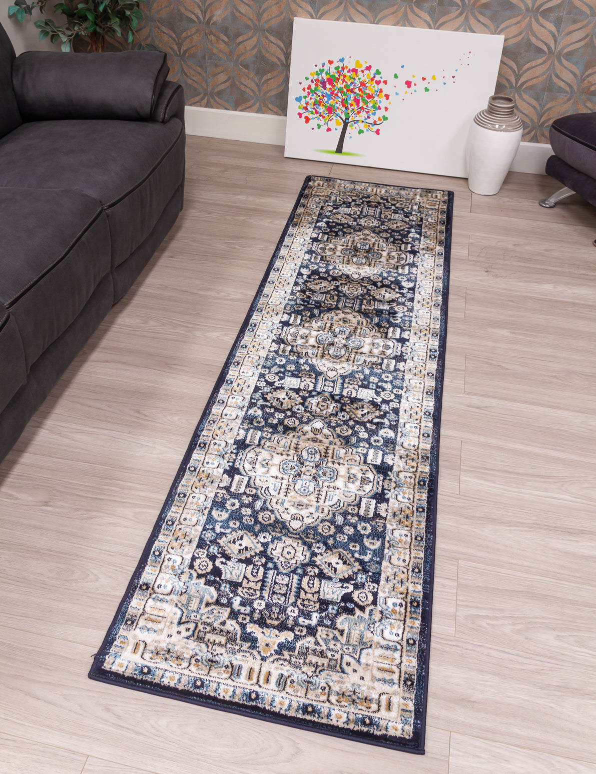 Aziza Medallion - Navy rug, 67 x 240 cm size