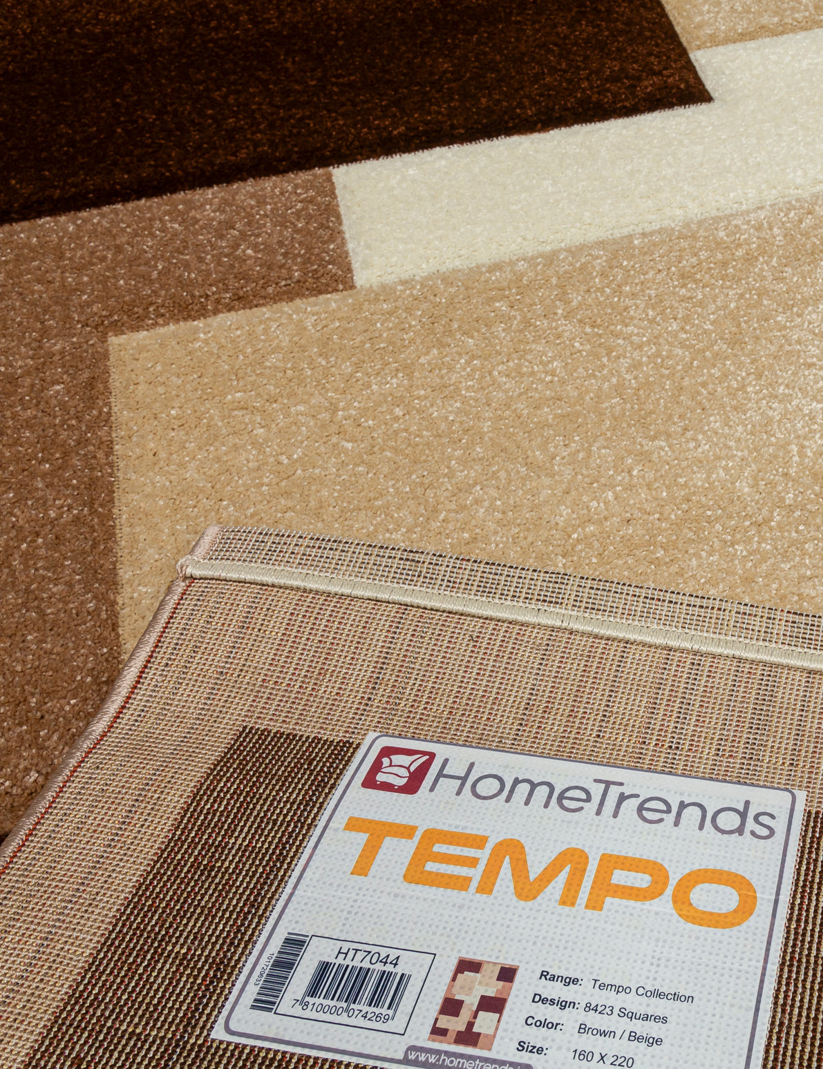 Tempo Squares - Beige rug, 67 x 300 cm size