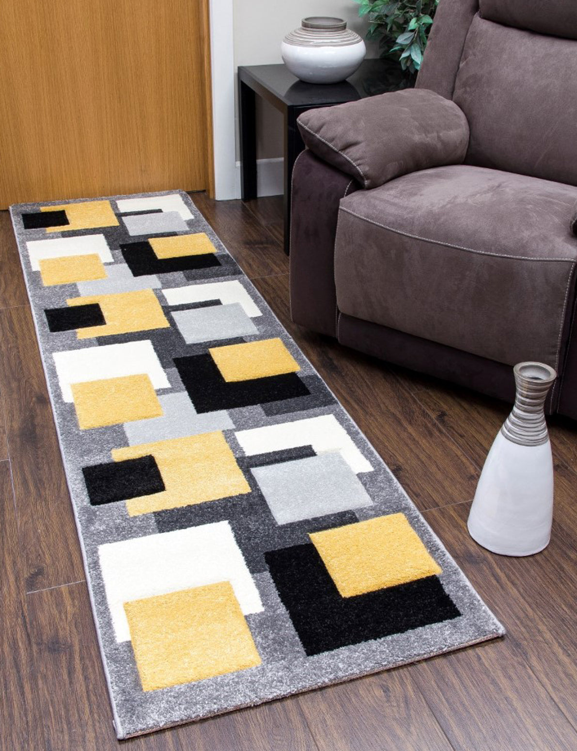 Tempo Squares - Yellow rug, 67 x 240 cm size