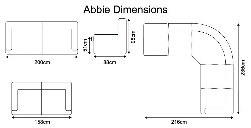 Abbie saddle Corner dimensions
