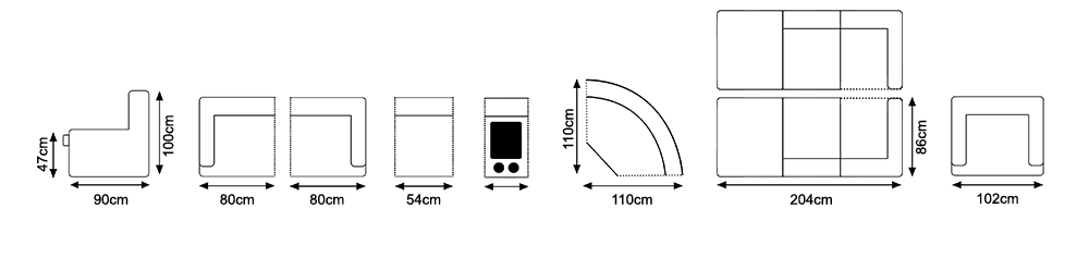 Dimension diagram for Durban Modular - Bone / Bisque
