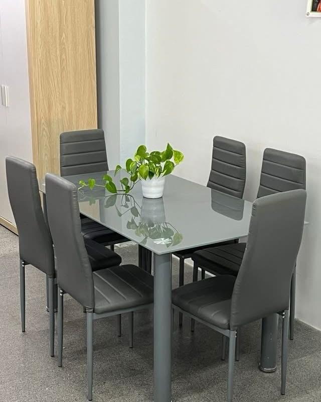 Stylish Glass Dining Table with 6 PU Leather Chairs - Available in Grey or Cream - in Ireland