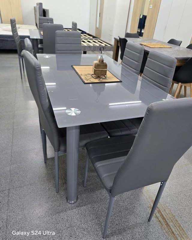 Stylish Glass Dining Table with 6 PU Leather Chairs - Available in Grey or Cream - in Ireland