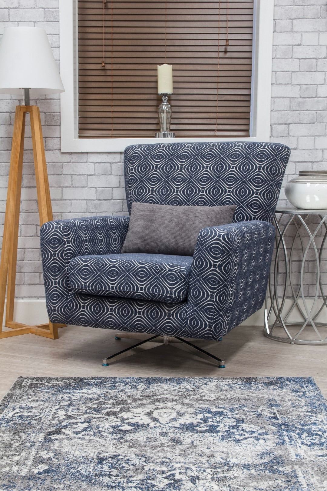 Occasional Poppy Swivel Chair  Footstool & Cushions - Navy