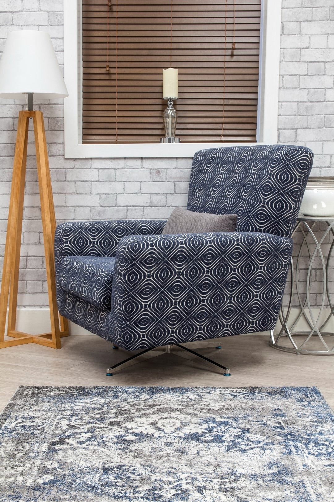 Occasional Poppy Swivel Chair  Footstool & Cushions - Navy