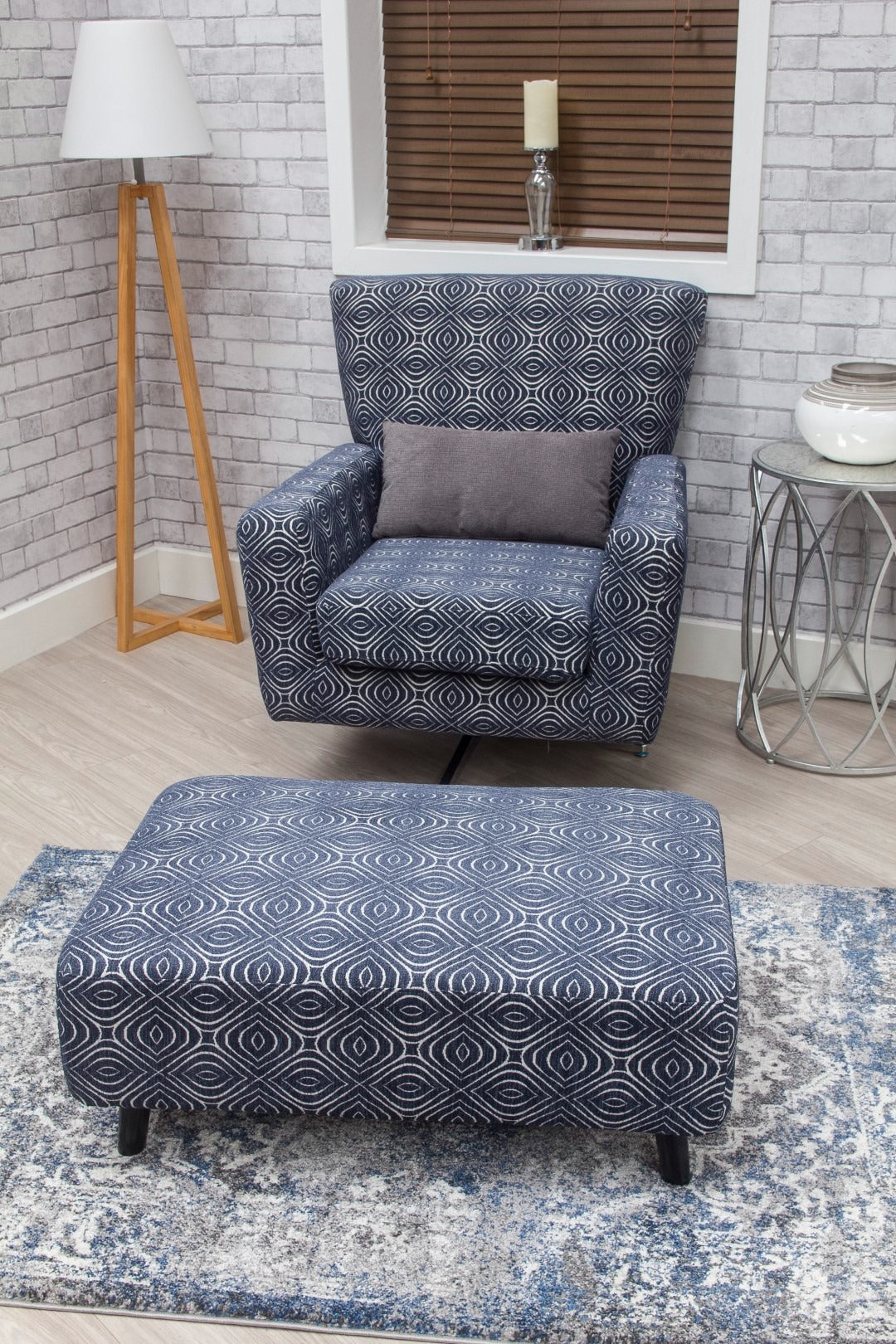 Occasional Poppy Swivel Chair  Footstool & Cushions - Navy