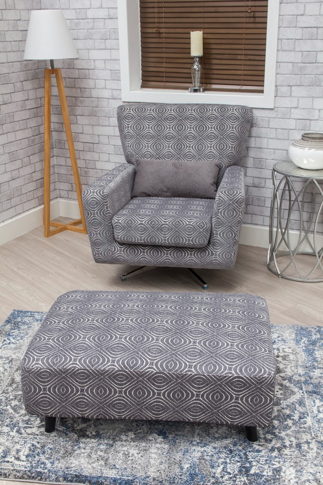 Occasional Poppy Swivel Chair / Footstool & Cushions - Grey