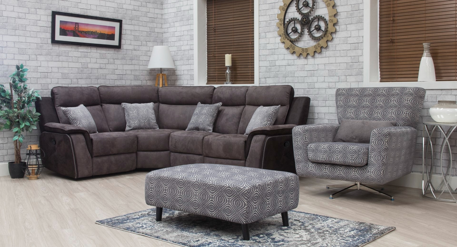 Occasional Poppy Swivel Chair / Footstool & Cushions - Grey