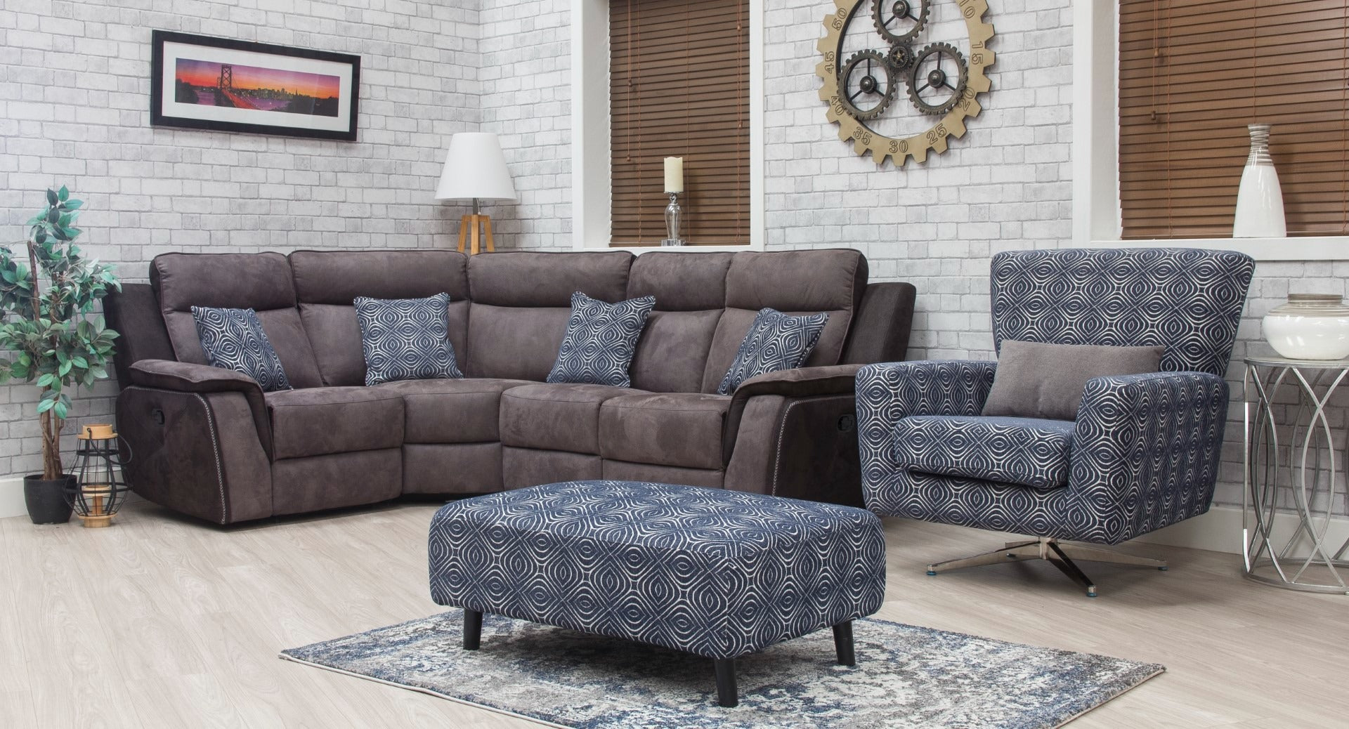 Occasional Poppy Swivel Chair  Footstool & Cushions - Navy