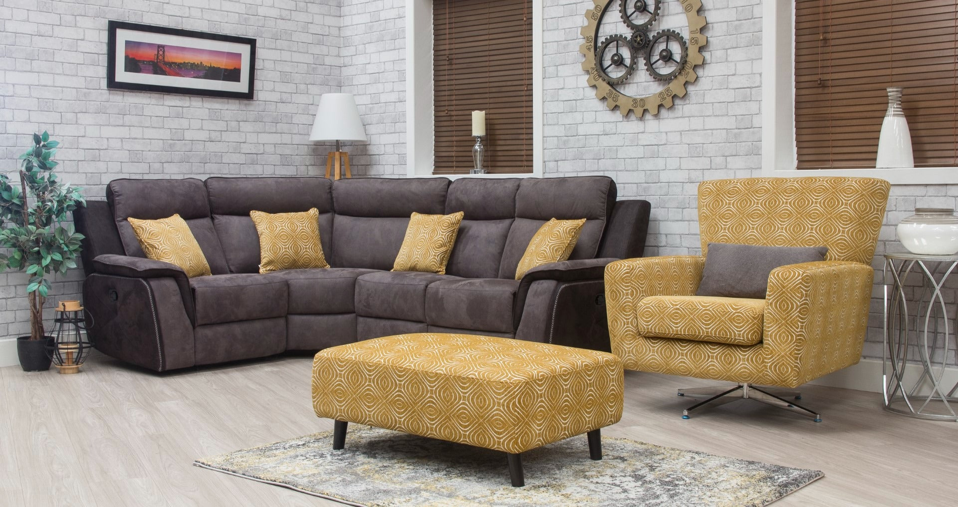 Occasional Poppy Swivel Chair / Footstool & Cushions - Ochre