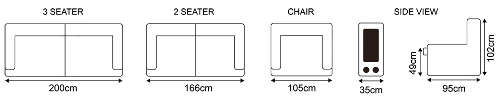 Branson Dark Grey dimensions